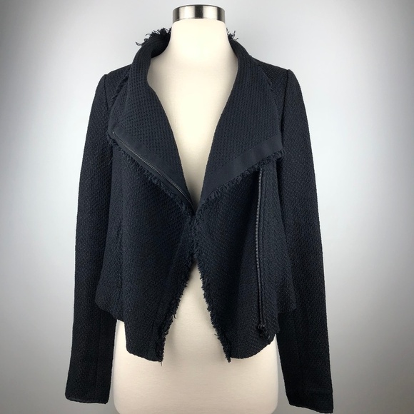Vince Black Frayed Edge Scuba Moto Jacket S - Picture 2 of 8